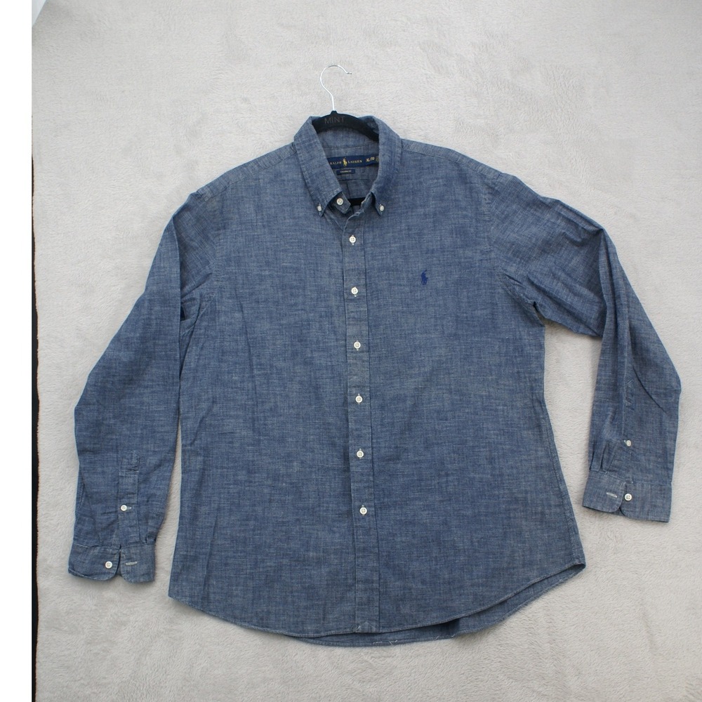 Polo Ralph Lauren Chambray Shirt Mens XL Blue Custom Fit Cotton Pony Button Down
